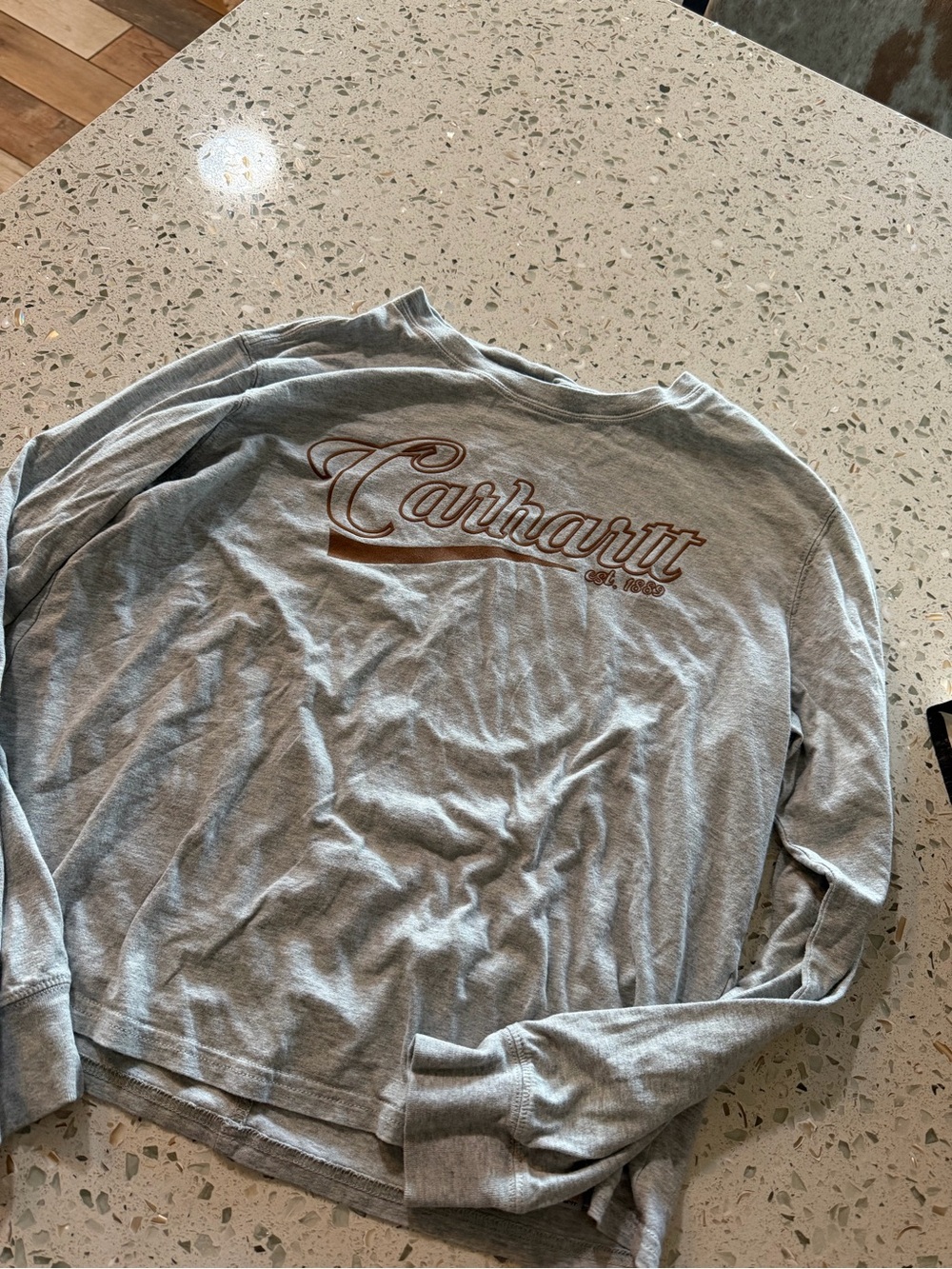Carhartt Gray Long-Sleeve Shirt with Brown Script Logo